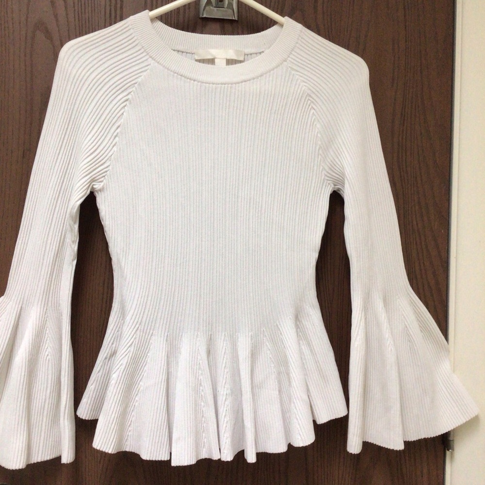 Jonathan Simkhai Elegant white sweater ribbed bell sleeve sash, sz M